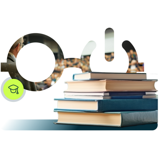 nerdio glasses with books stacked