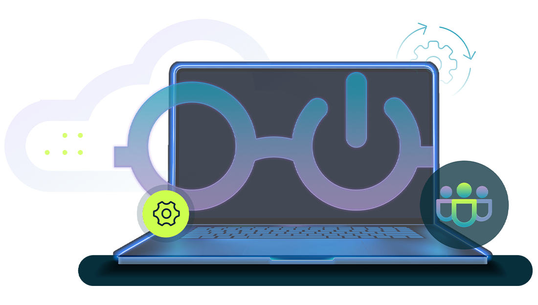 blue and purple Nerdio glasses, desktop, gear, partners