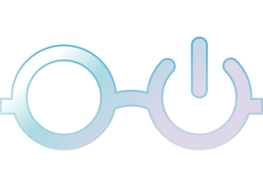 white, blue and purple gradient Nerdio glasses logo