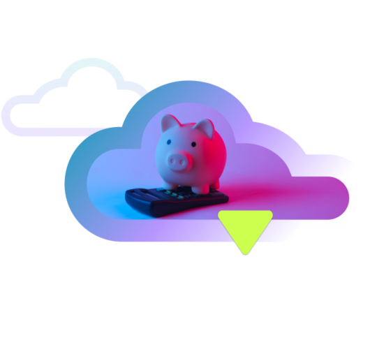 purple pig standing on calculator in cloud