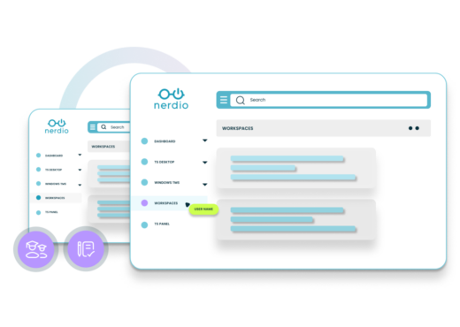two Nerdio dashboards, purple circles with graduation caps icon and pencil and paper icon
